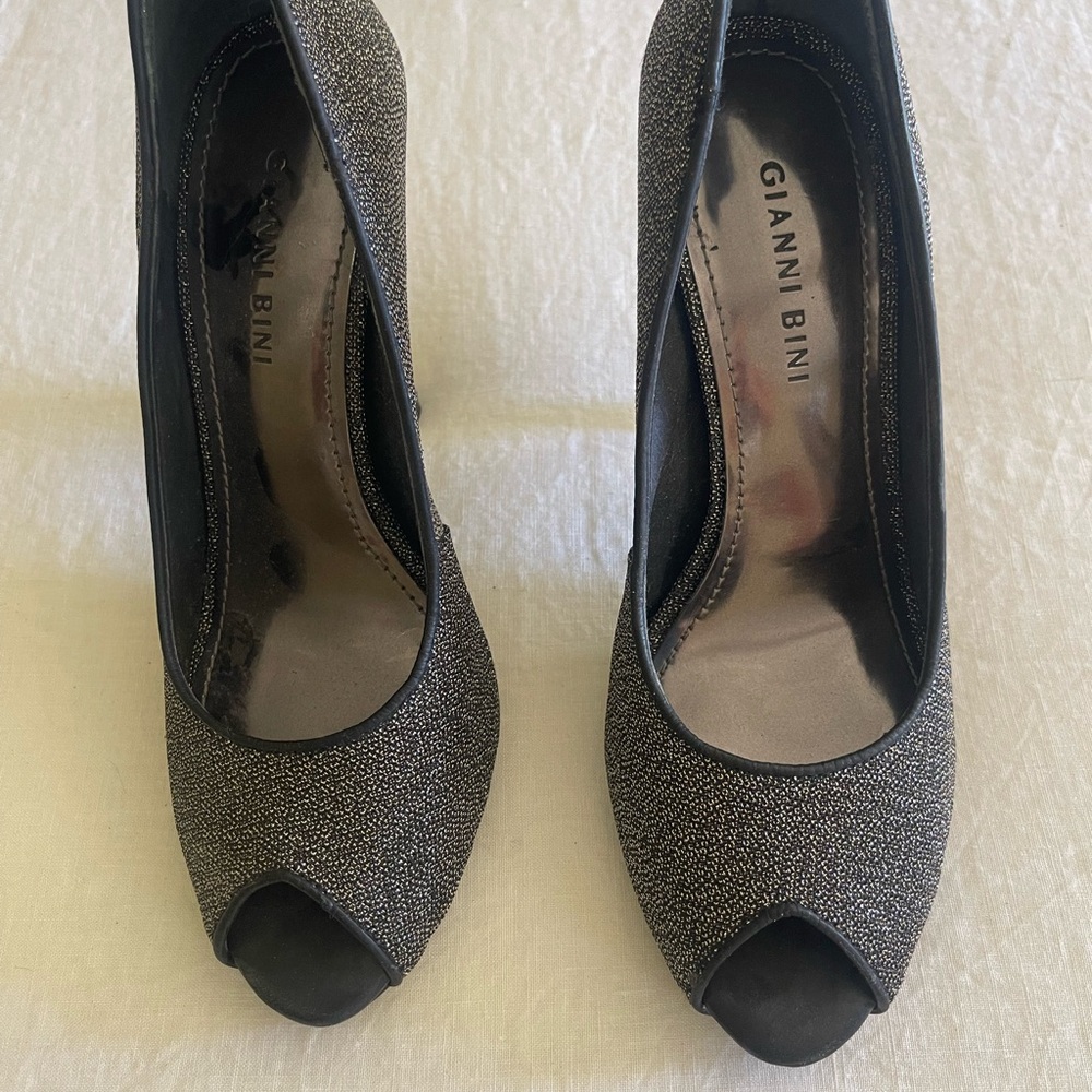 Gianni Bini Glittering Black Peep Toe Heels
